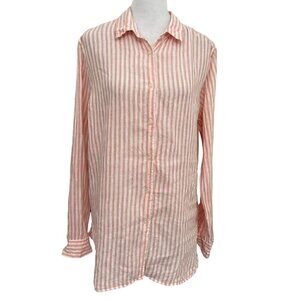 Uniqlo 100% Linen Stripe Button Front Shirt Top Lightweight Pink size Large